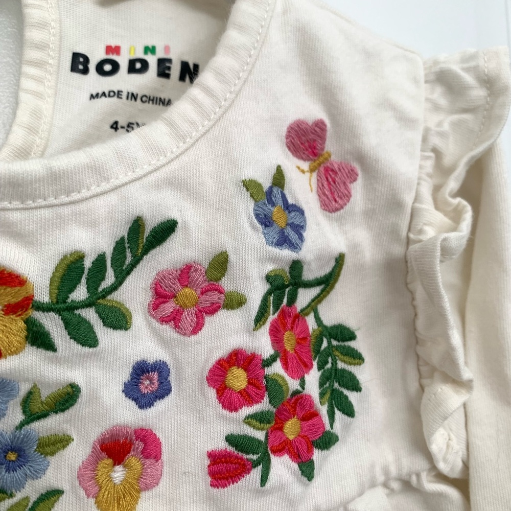 Mini Boden Cream Floral Embroidered Blouse, 4-5T - Picture 4 of 8